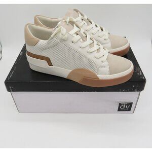 Dv Dolce Vita Womens Perforated Lace-Up Sneakers Beige White & Tan Size 5 NEW
